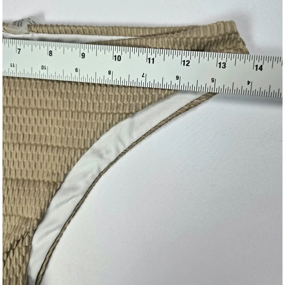 Beige Textured Bikini Set Size M Womens Triangle Top High Cut Bottom Stretch...